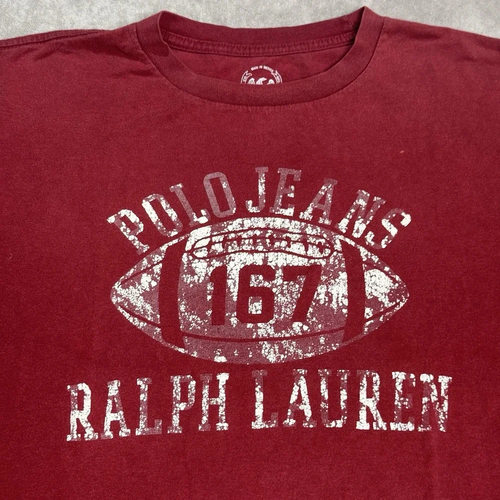 Polo Jeans Ralph Lauren 1967 Football Graphic Long Sleeve Shirt Mens L FLAW*